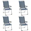 Lafuma Alu Cham Folding, Adjustable 5-Position Reclining Outdoor Mesh Sling Chair for Camping, Beach, Backyard, and Patio, Ocean Blue (Set of 4)