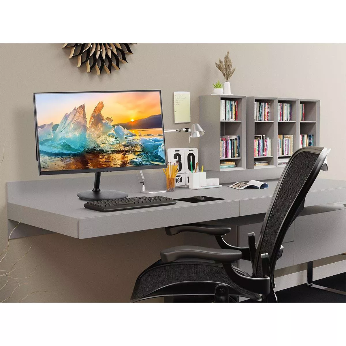 Monoprice CrystalPro Monitor - 24in, FHD, 75Hz, 1920x1080, IPS Panel Technology, HDMI and VGA Video Inputs, 3.5mm Stereo Audio Output
