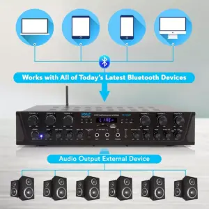 Pyle PTA66BT 600W 6 Channel Wireless Bluetooth Home Audio Amplifier Stereo Receiver Sound System with Microphone Inputs and Remote Control (4 Pack)