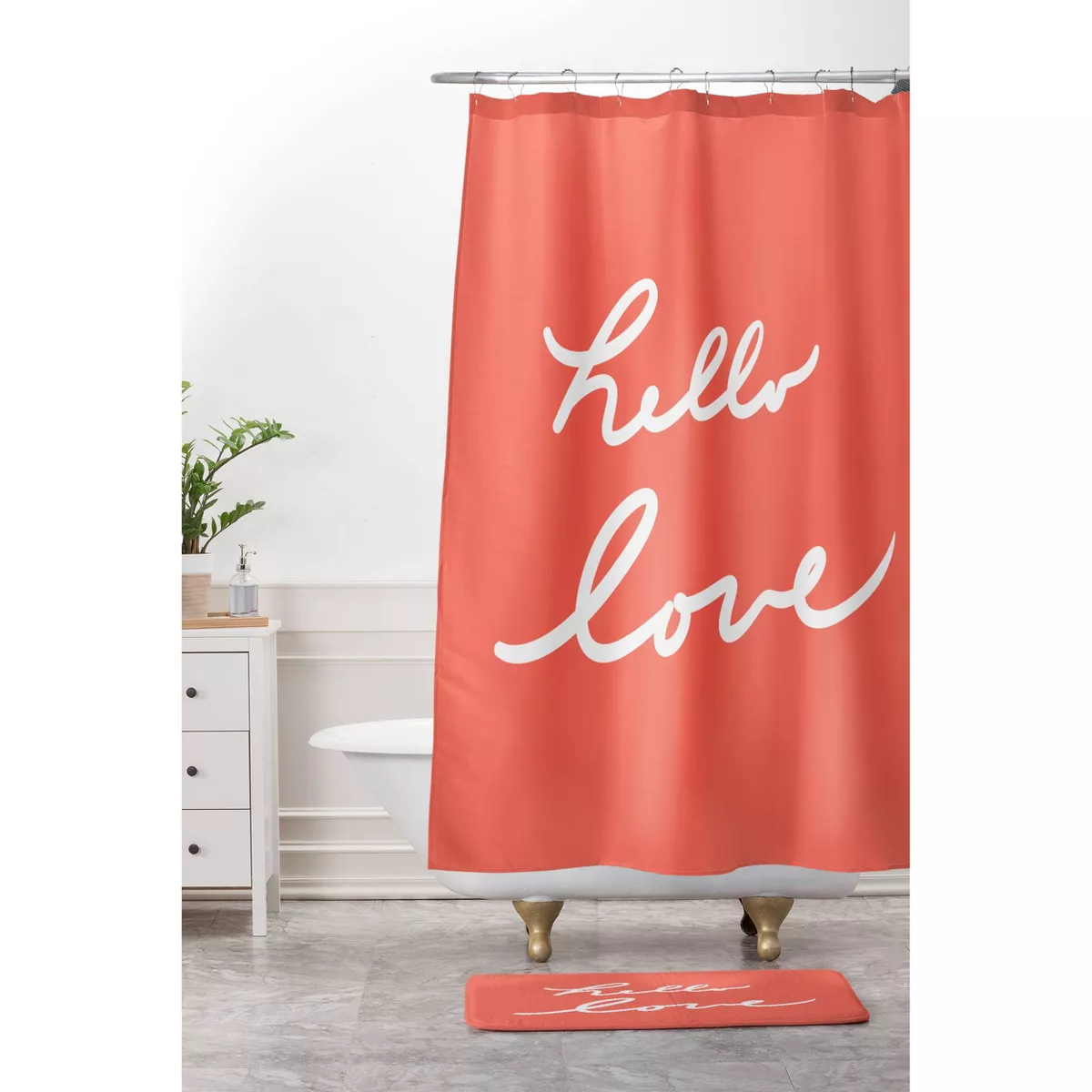 Lisa Argyropoulos Hello Love Memory Foam Bath Mat Typography Orange - Deny Designs