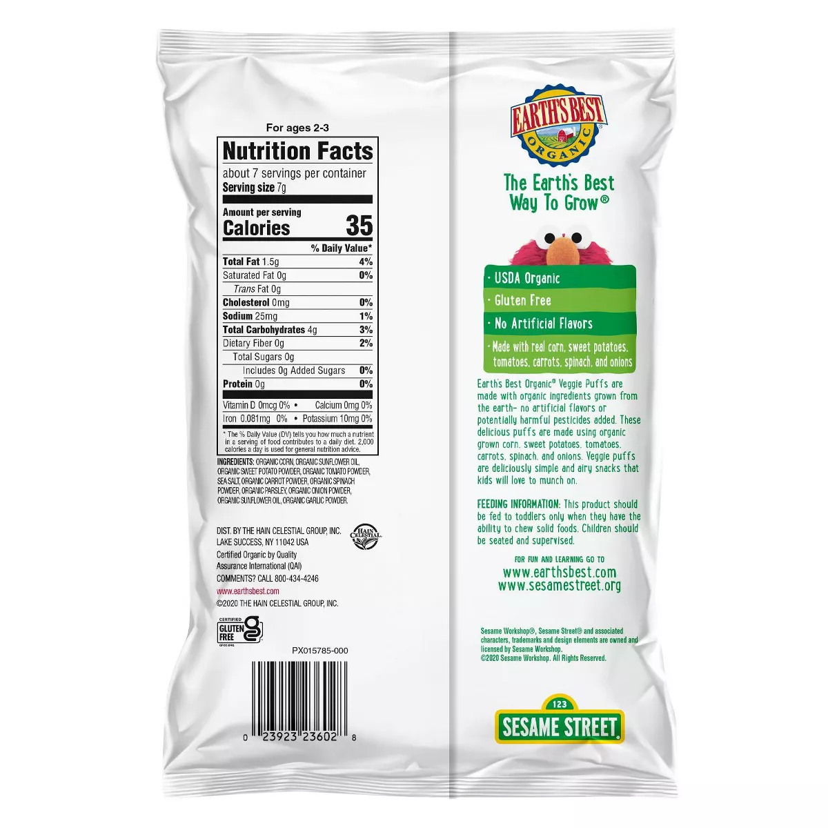 Earth's Best Sesame Street Organic Veggie Puffs Baby Snacks - 1.55oz
