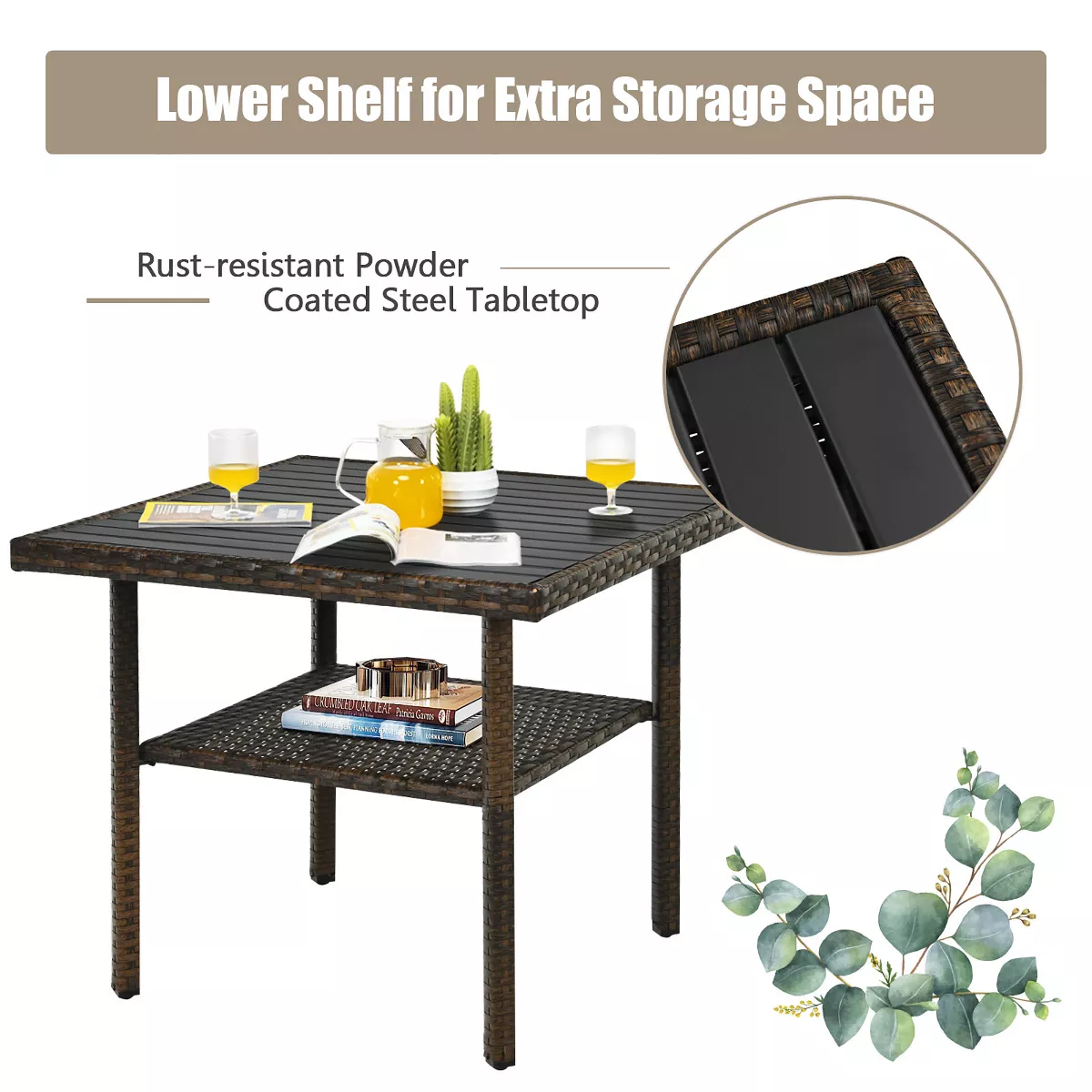 Costway 6PCS Patio Rattan Dining Sofa furniture Set Ottoman Table Lower Shelf