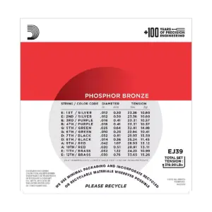 D'Addario EJ39 PB Medium 12-String Acoustic Guitar String Set