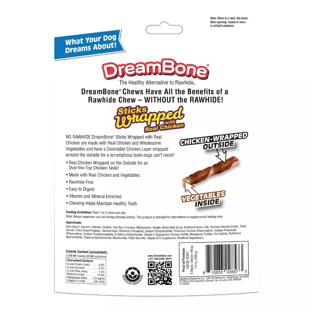 DreamBone Rawhide Free Real Chicken Wrapped Sticks Dog Treats- 8ct