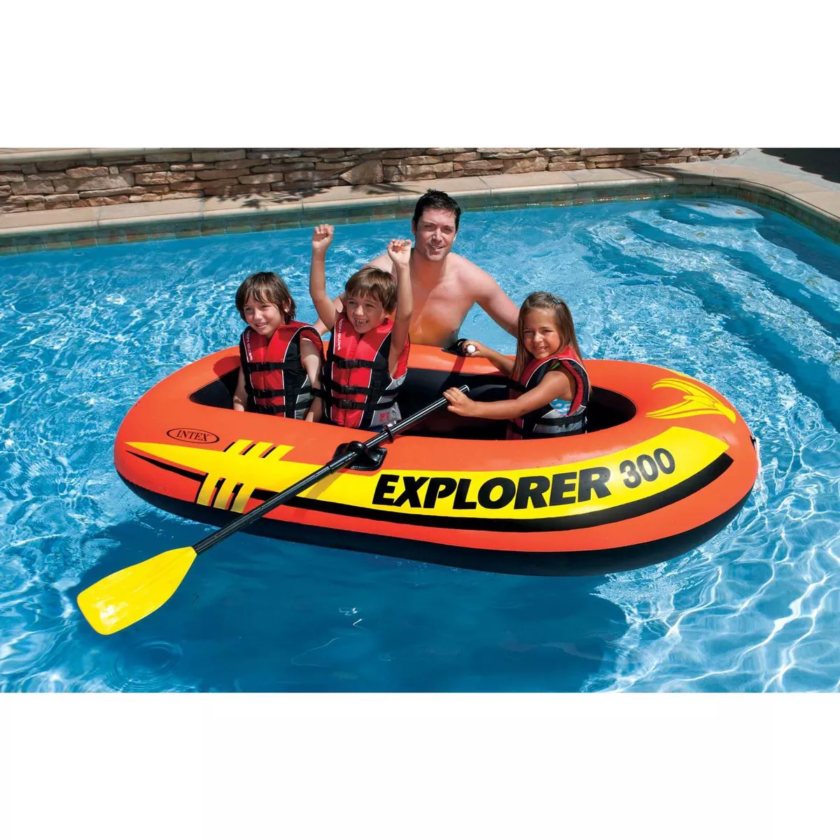 Intex Explorer 300 Compact Inflatable Fishing 3 Person Raft Boat w/ Pump & Oars