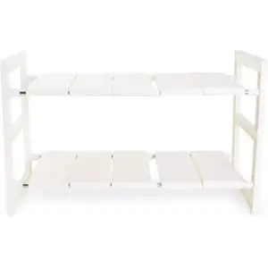 Juvale 2 Tier Under Sink Organizer, Kitchen Cabinet Storage (White, 24.7 x 10.8 x 15.5 In)