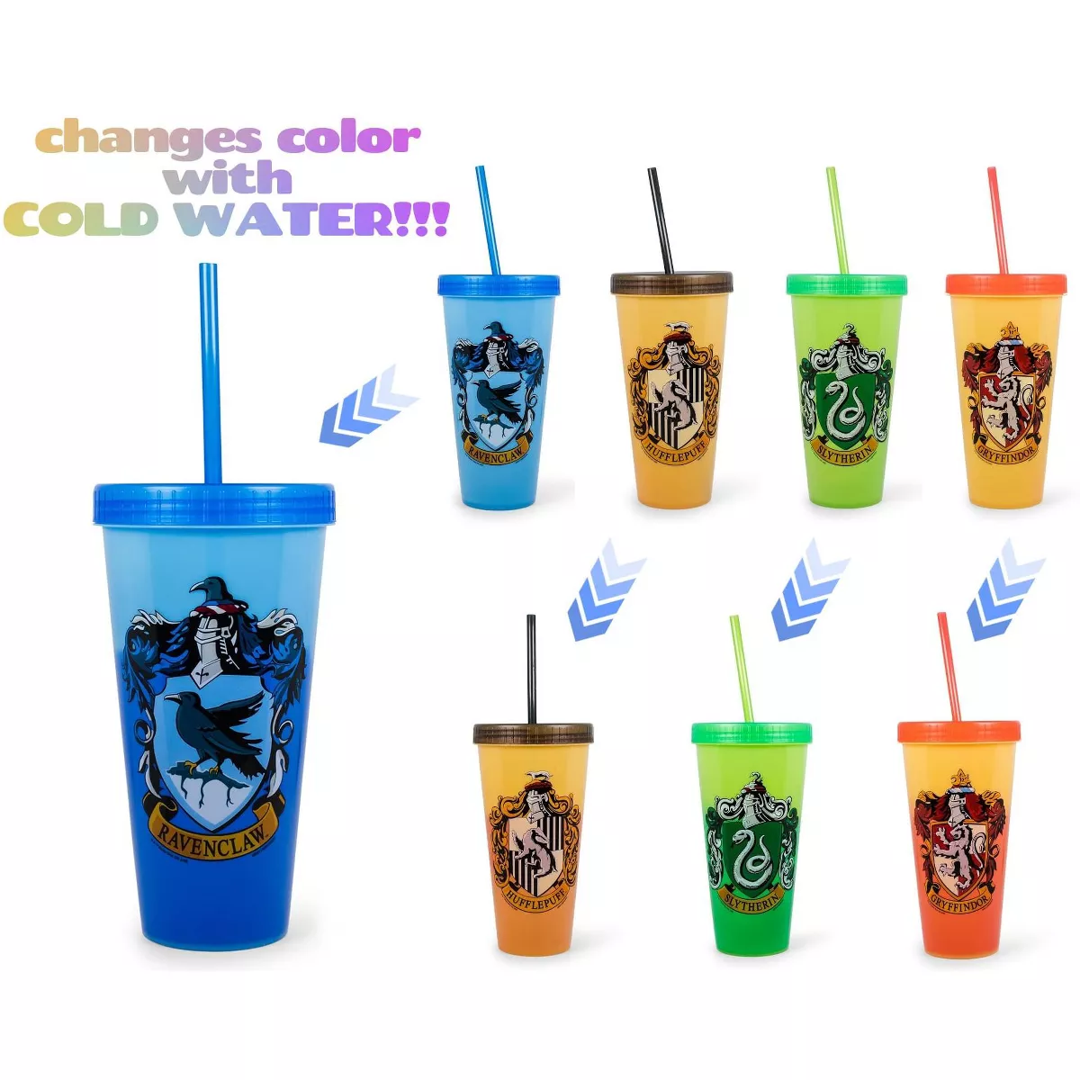 Silver Buffalo Harry Potter Hogwarts Houses Color-Changing Plastic Tumblers | Set Of 4