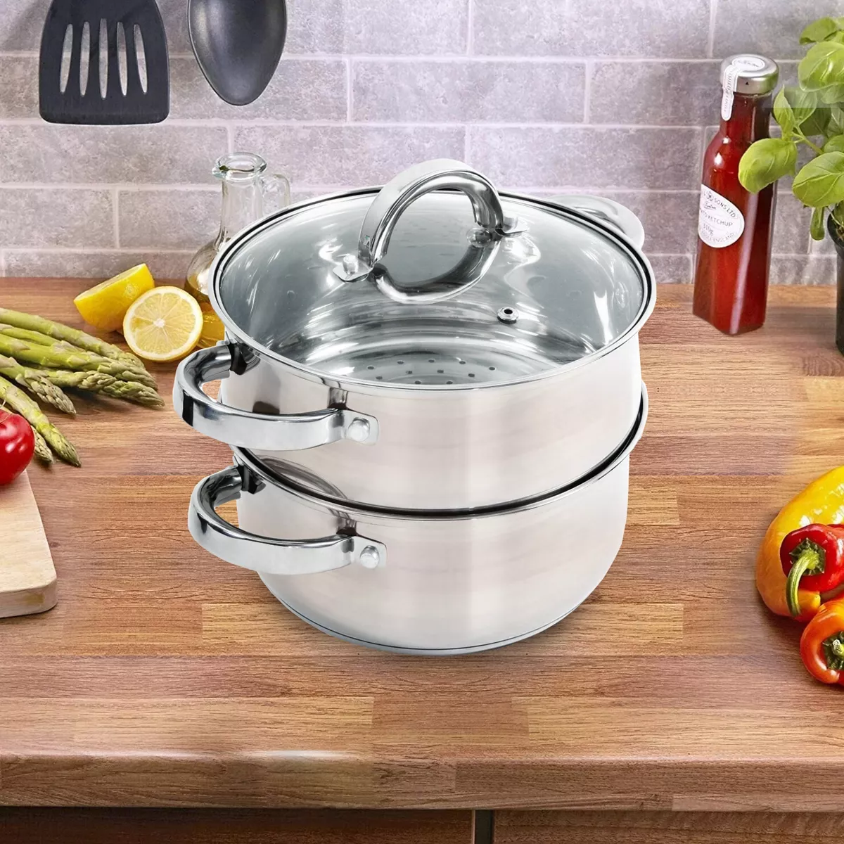 Oster Hali 3-Piece Stainless Steel Steamer Set With Lid