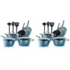 NutriChef NCCW11BD 22 Piece Nonstick Ceramic Coating Diamond Pattern Kitchen Cookware Pots and Pan Set with Lids and Utensils, Royal Blue