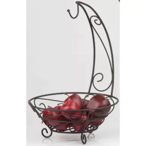 Home Basics Scroll Collection Steel Fruit Basket With Banana Tree, Bronze