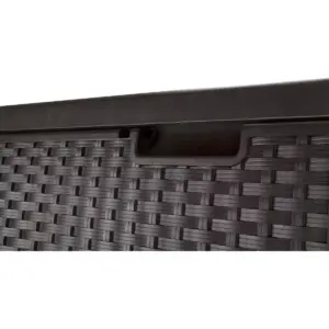 Suncast DBW9200 99 Gallon Outdoor Wicker Resin Patio Storage Chest Bin with Handles for Patio, Garden, Garage, or Pool for All Weather, Mocha
