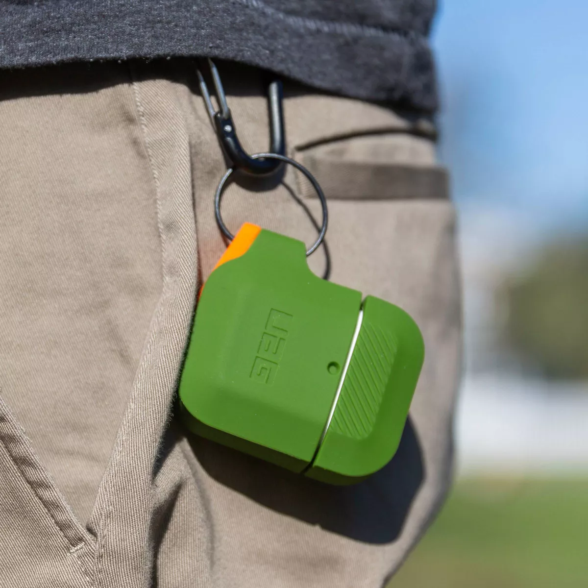 Urban Armor Gear (UAG) Apple Airpods (1st/2nd Gen) Silicone Case - Olive Drab/Orange
