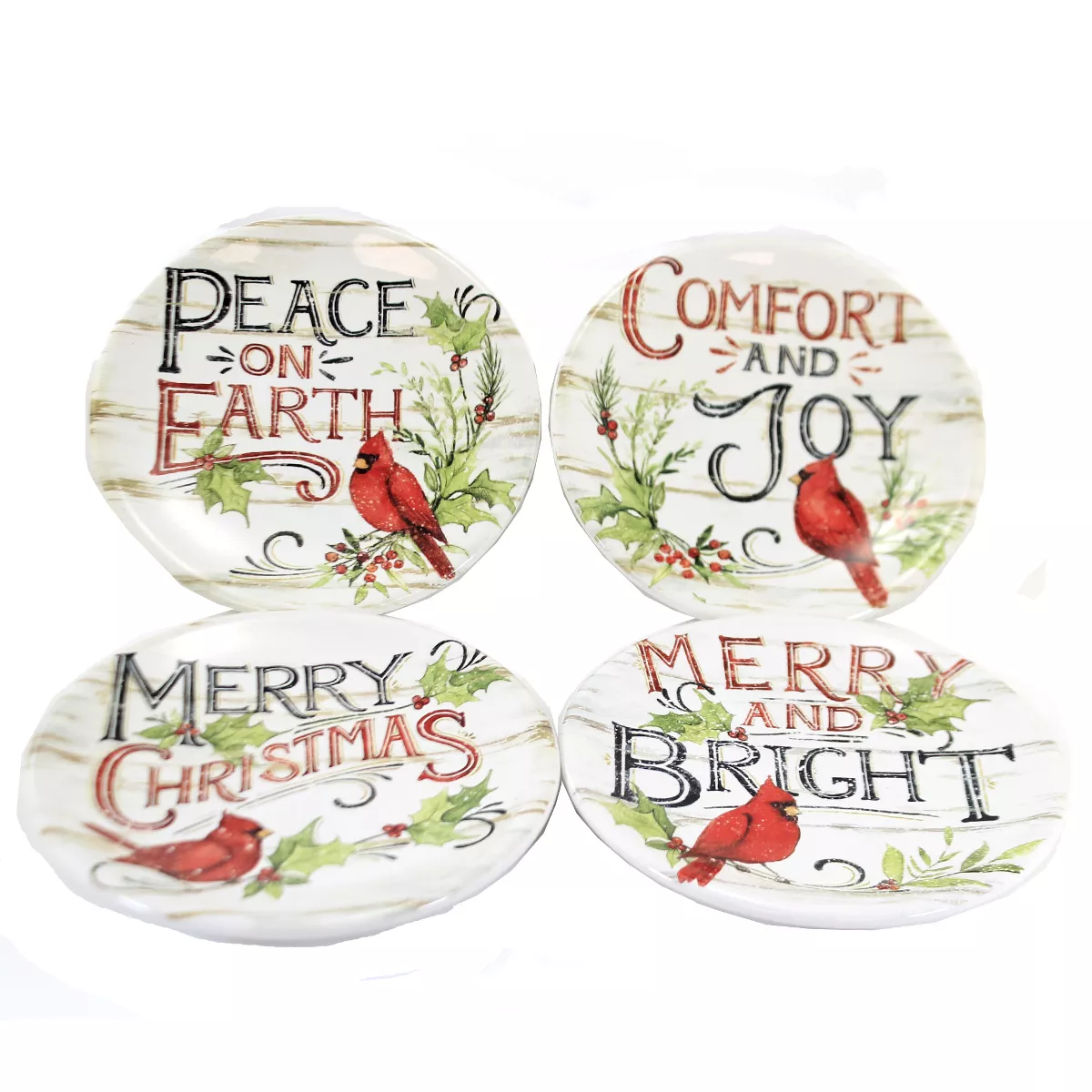 Tabletop 6.5" Evergreen Canape Plates Set/4 Christmas Cardinals Certified International - Dining Plates