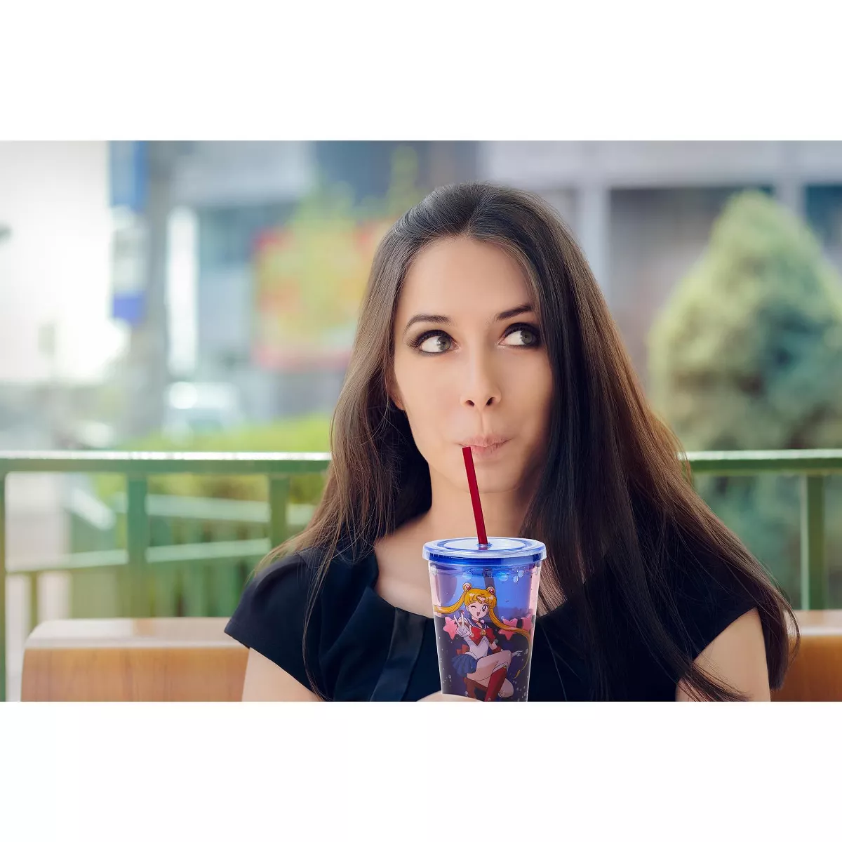 Just Funky Sailor Moon Confetti Plastic Tumbler Cup With Lid & Straw | Holds 16 Ounces