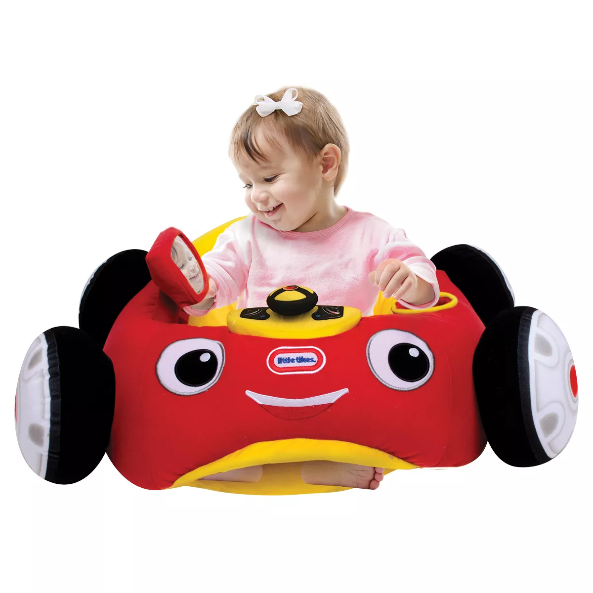 Little Tikes Cozy Coupe Plush Car Baby Toddler Lounger Seat with Working Car Horn, Reflective Side Mirror, and Convenient Cup Holder, Red Car