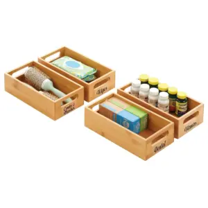 mDesign Bamboo Wood Storage Bin with Handles, 32 Labels, Set of 5 - Natural