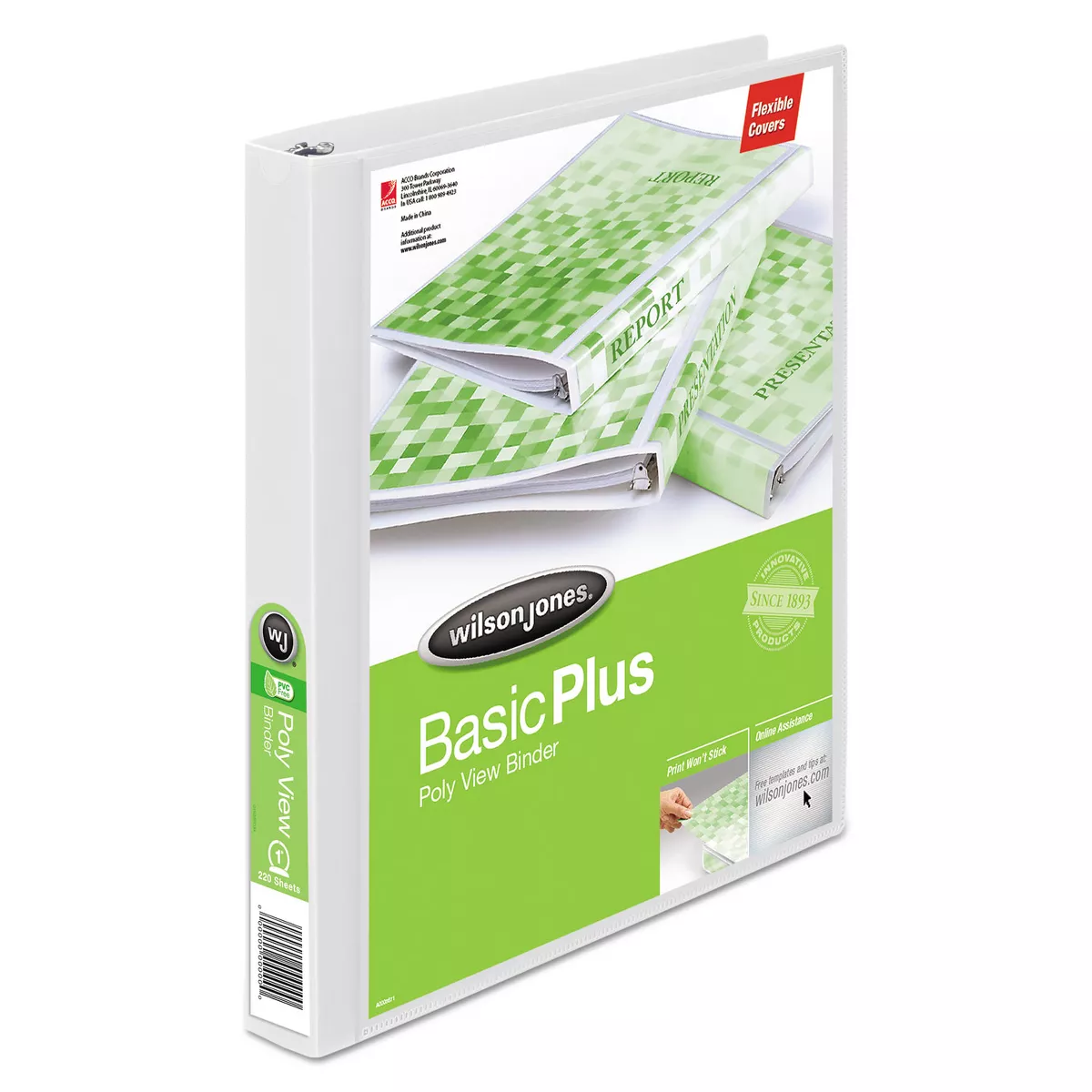 Wilson Jones Flexible Poly Round Ring View Binder 1" Cap White 43333