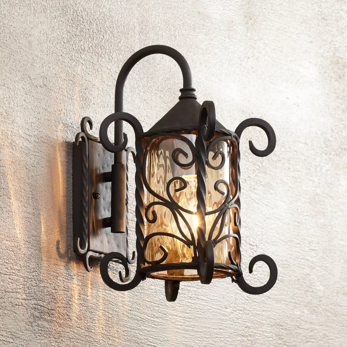 John Timberland Rustic Outdoor Wall Light Fixture Dark Walnut Iron Scroll 13 1/4