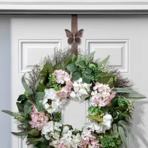 Haute Decor Adjustable Length Assembly Free Holiday Wreath Metal Decorative Door Hanger with Reindeer, Pumpkin, Butterfly, and Fleur De Lis, Bronze