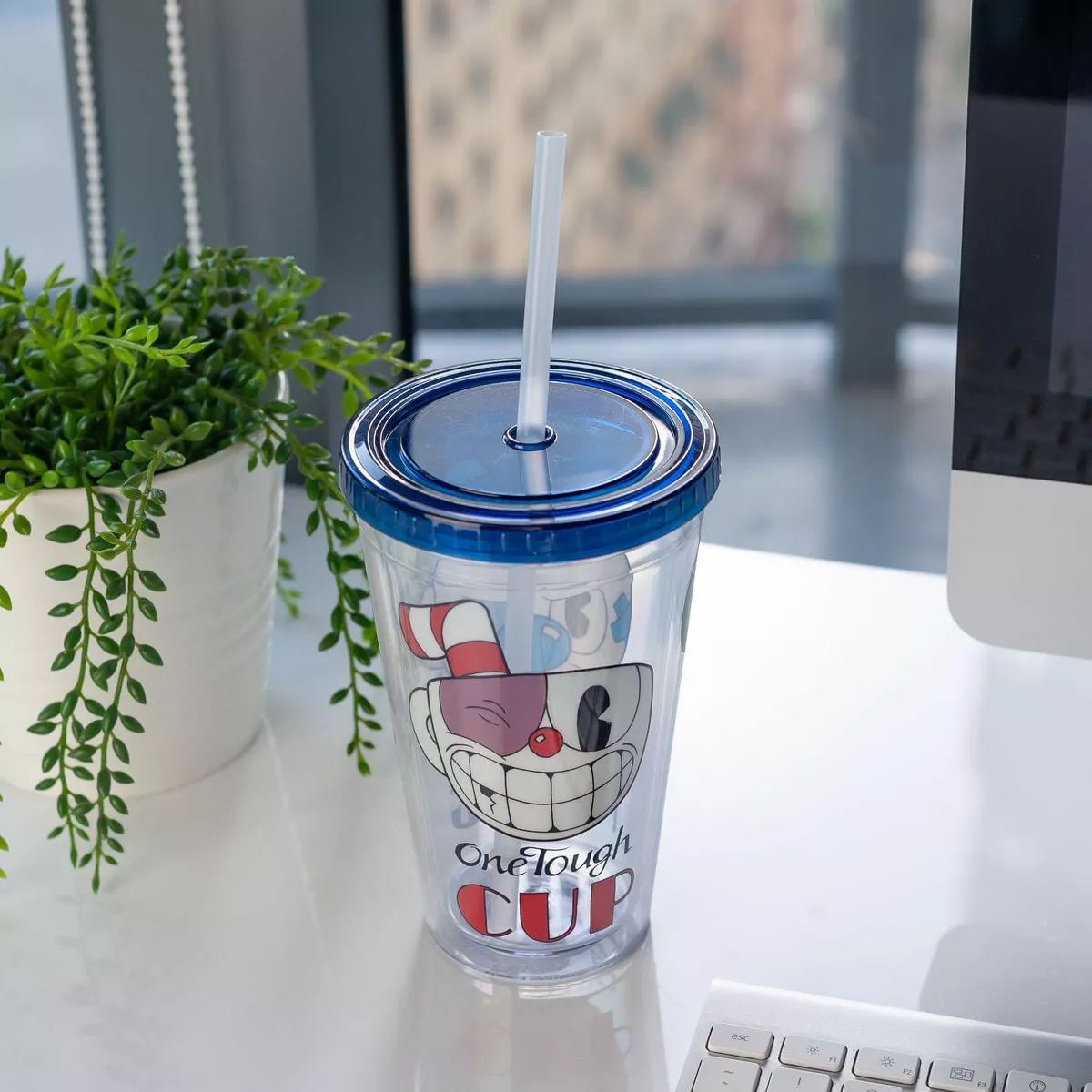 Just Funky Cuphead One Rough/Tough Cup 16oz Carnival Cup w/ Straw & Lid