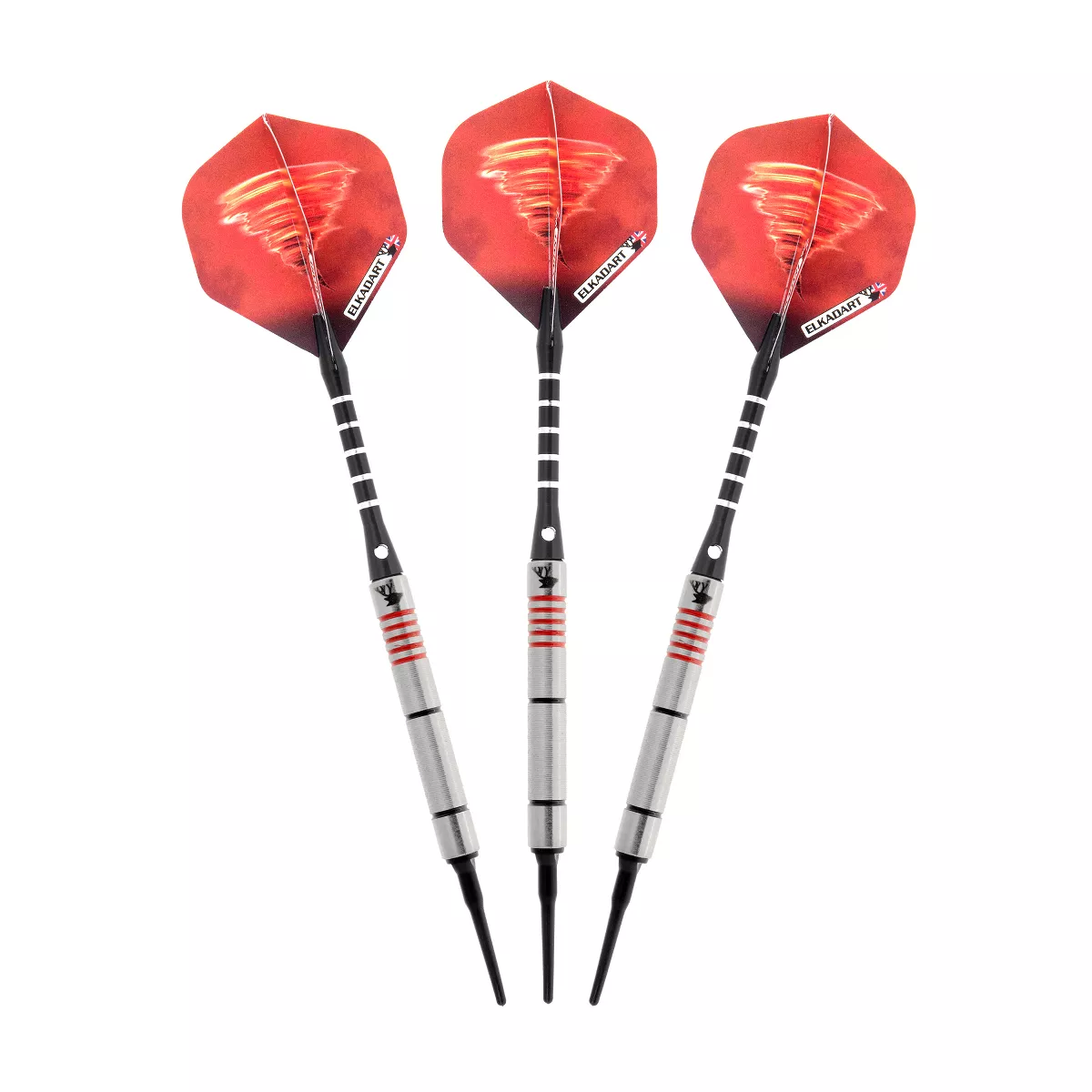 Elkadart Tornado 90% Tungsten Soft Tip Dart Set 4 Red and 2 Black Rings 18 Grams