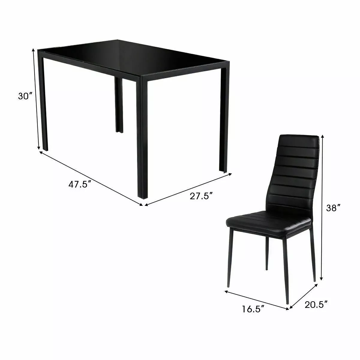 Costway 5 Piece Kitchen Dining Set Glass Metal Table 30