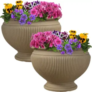 Sunnydaze Indoor/Outdoor Patio, Garden, or Porch Weather-Resistant Double-Walled Elizabeth Ribbed Urn Flower Pot Planter - 16