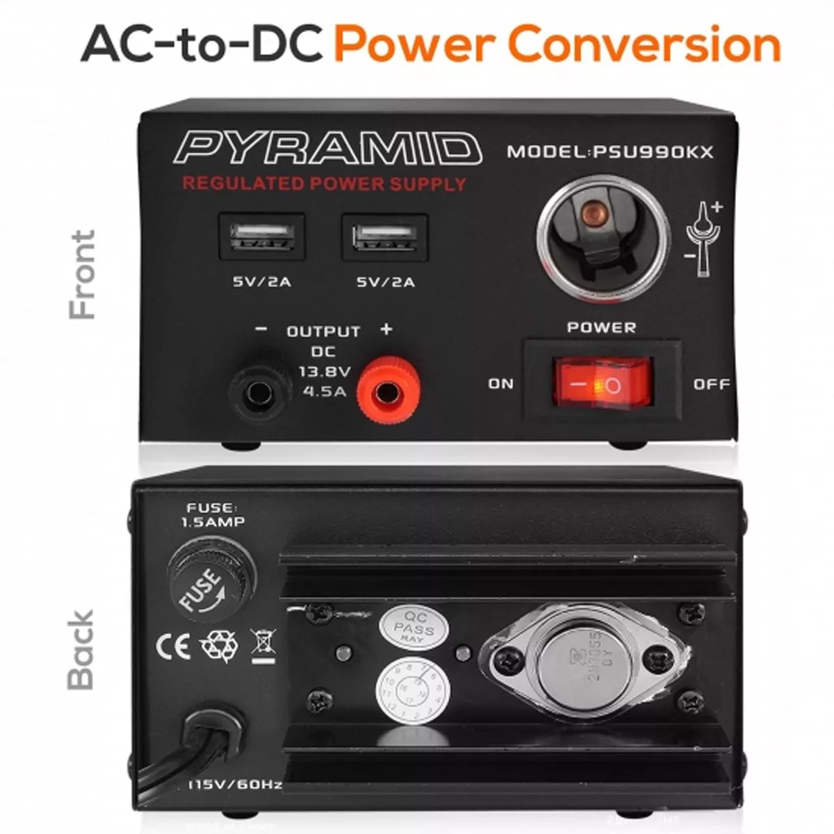 Pyramid PSU990KX 4.5A 5V/2A AC to DC Power Converter Garage Workshop Bench Power Supply for Tools, Electrical Supplies, and Laboratory Equipment