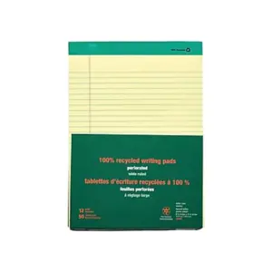 MyOfficeInnovations 100% Recy Perforated Notepads Canary 8-1/2