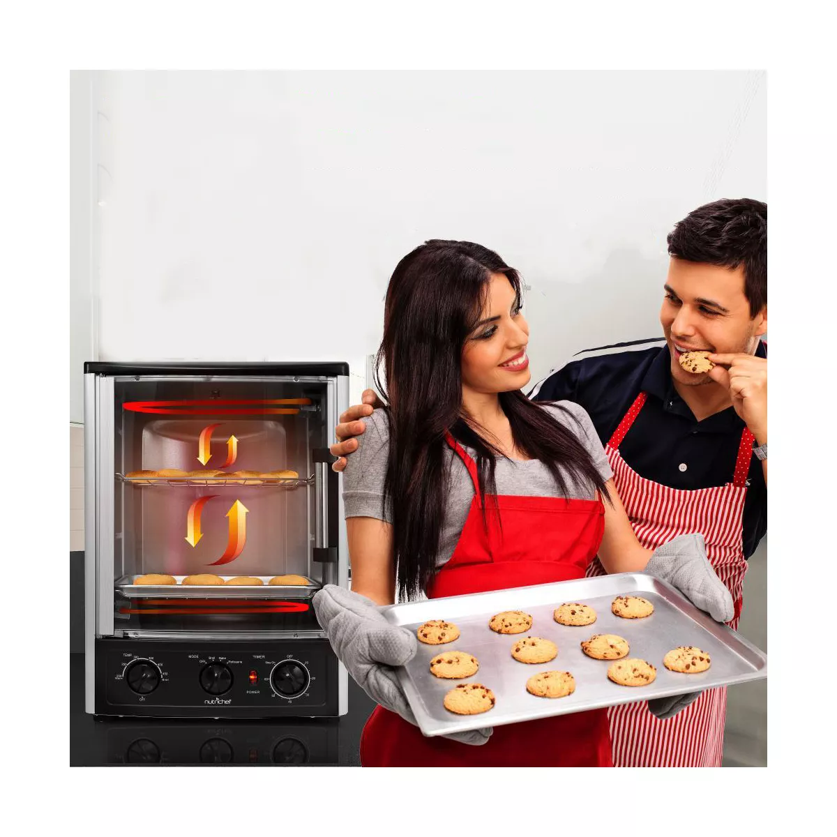NutriChef PKRT97 Kitchen Countertop Vertical Rotisserie Toaster Oven Cooker w/ Kebob Skewer Grill Racks & Bake Pan for Electric Multi Function Cooking