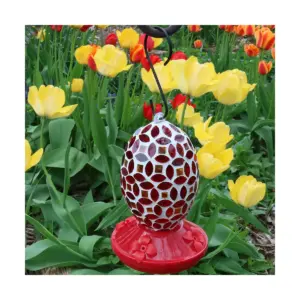 Sunnydaze Outdoor Garden Patio Oval Glass with Mosaic Flower Design Hummingbird Feeder - 18 oz - 7