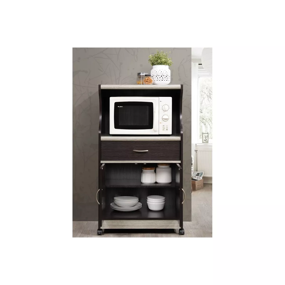 Microwave Kitchen Cart in Chocolate Gray - Hodedah