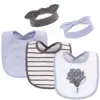 Hudson Baby Infant Girl Cotton Bib and Headband Set 5pk, Periwinkle, One Size