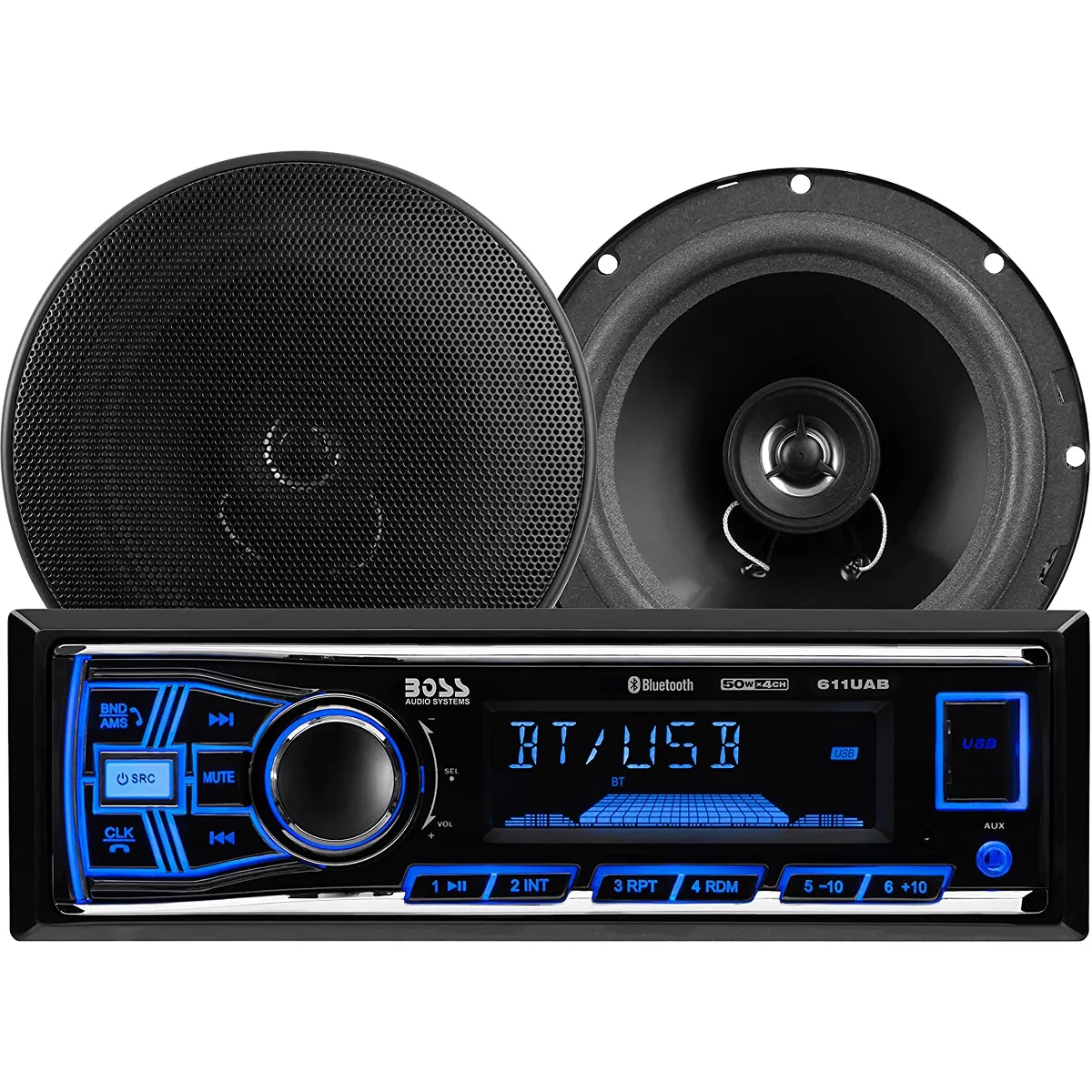 BOSS Audio Systems 638BCK Single Din Bluetooth DM Receiver Bundle Car Stereo Pack with 2 6.5-Inch Full-Range Speakers, Black
