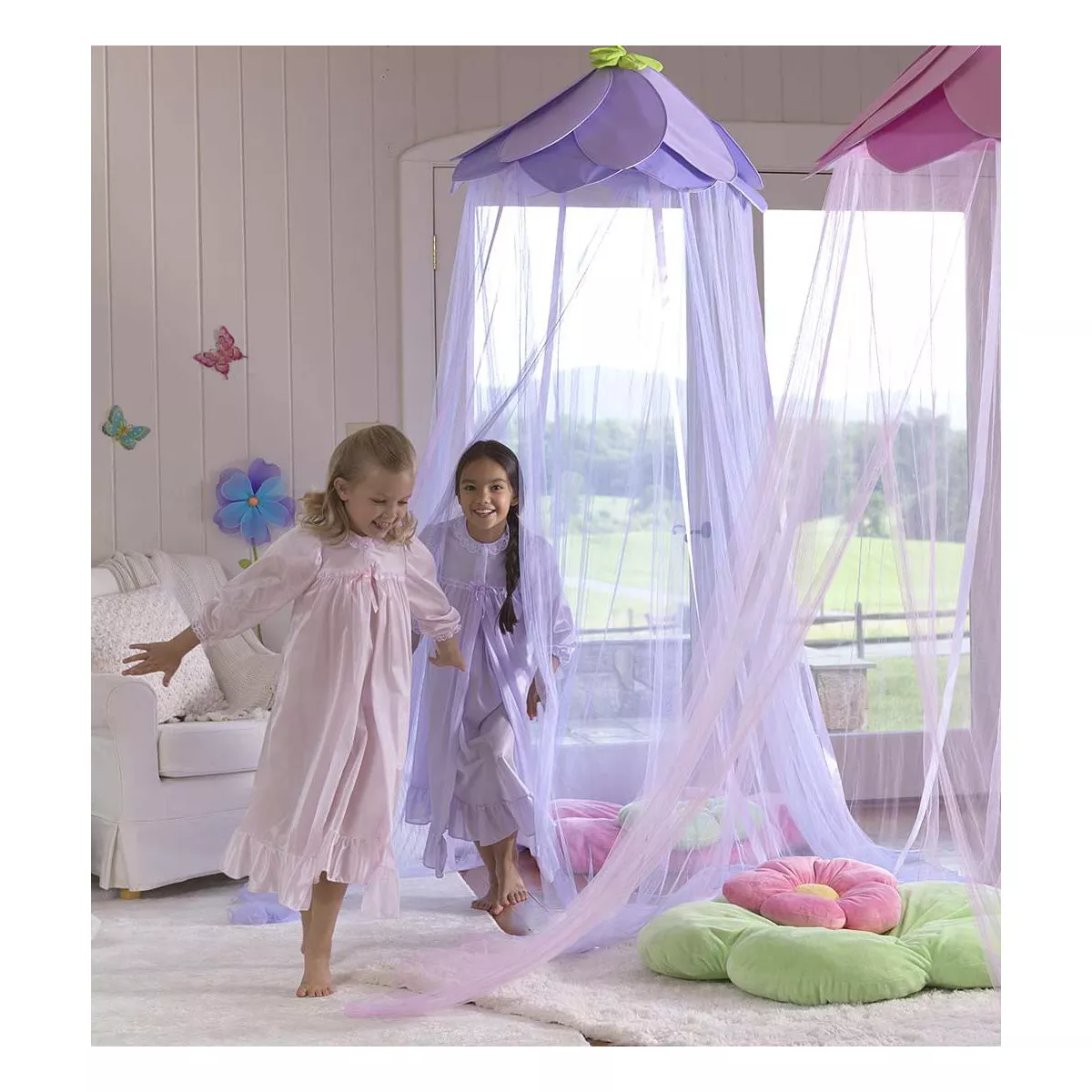 HearthSong - Secret Garden Gauze Hideaway Canopy for Kids Rooms, Purple