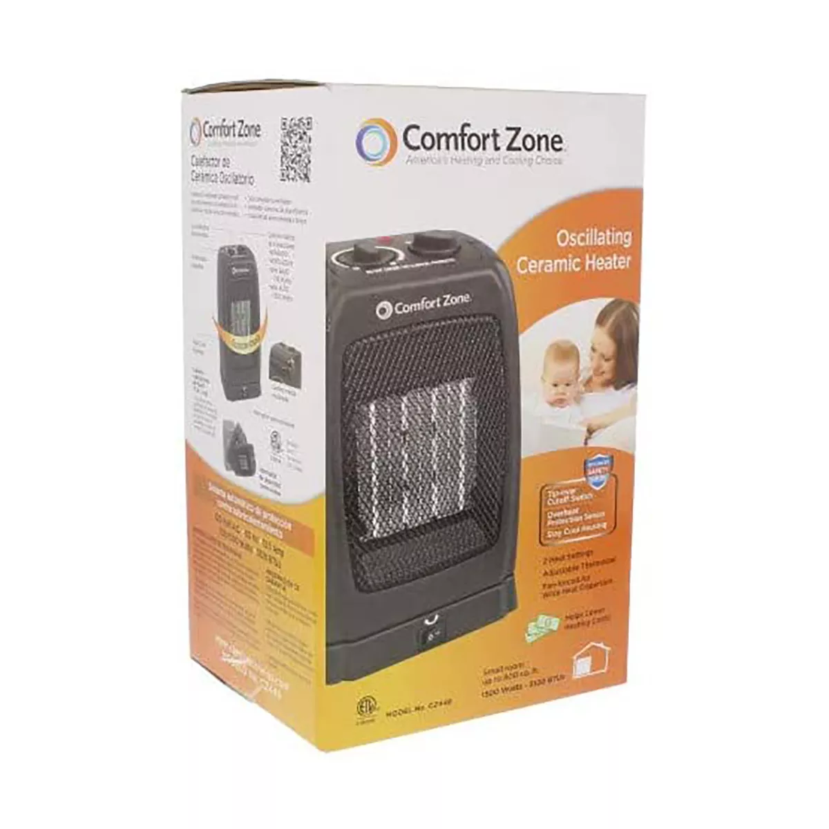 Comfort Zone CZ448 Portable Electric Ceramic 70 Degree Rotating Oscillation Fan Forced Indoor Home Personal Space Heater, Black