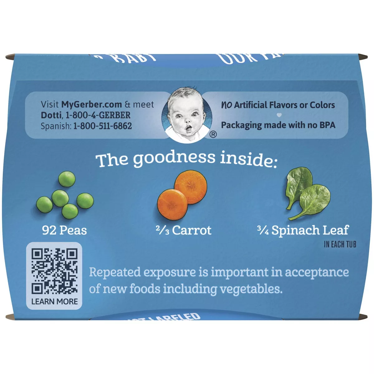 Gerber Sitter 2nd Foods Pea Carrot Spinach Baby Meals Tubs - 2ct/4oz Each