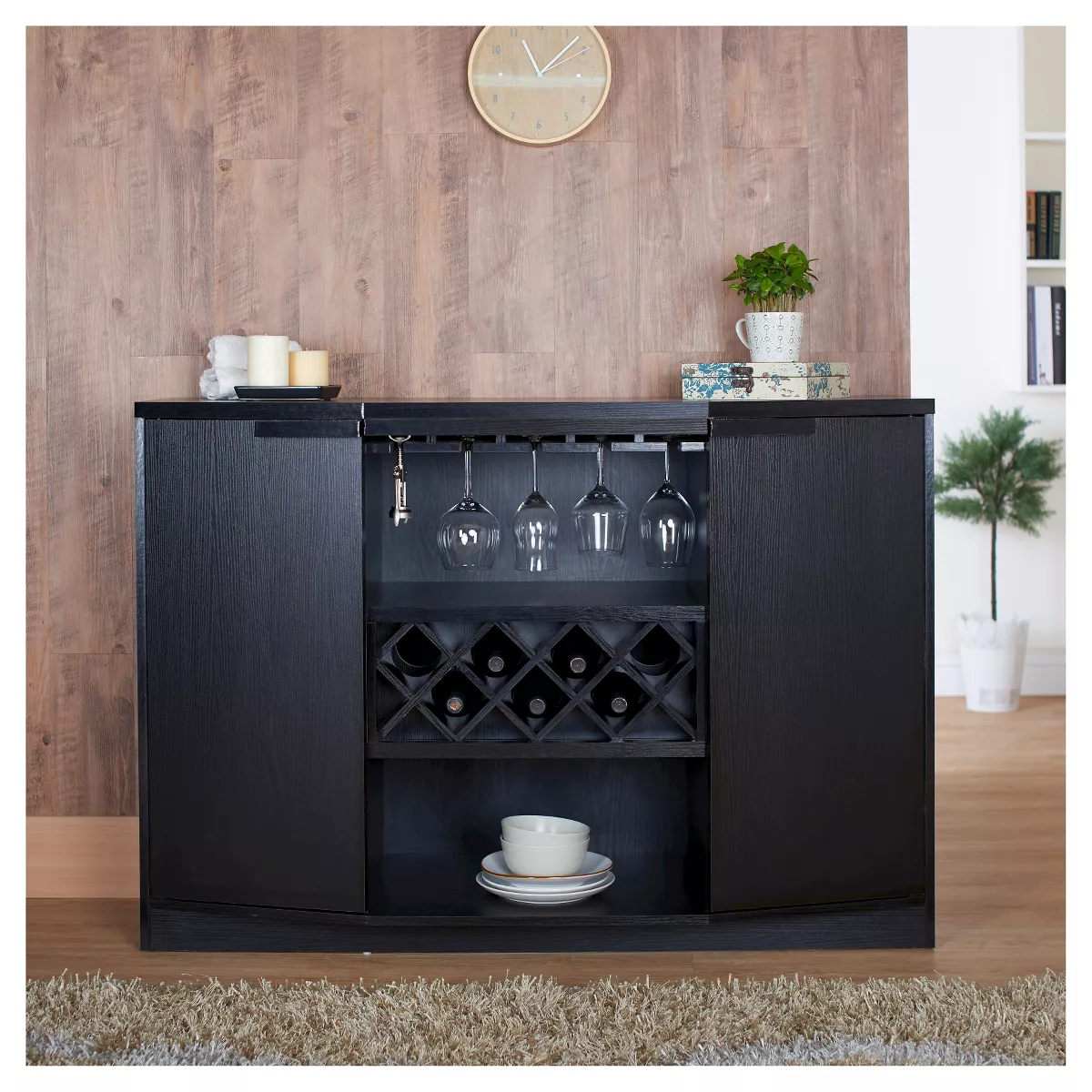 Rosio Transitional Criss Cross Wine Storage Dining Buffet Vintage Walnut - HOMES: Inside + Out