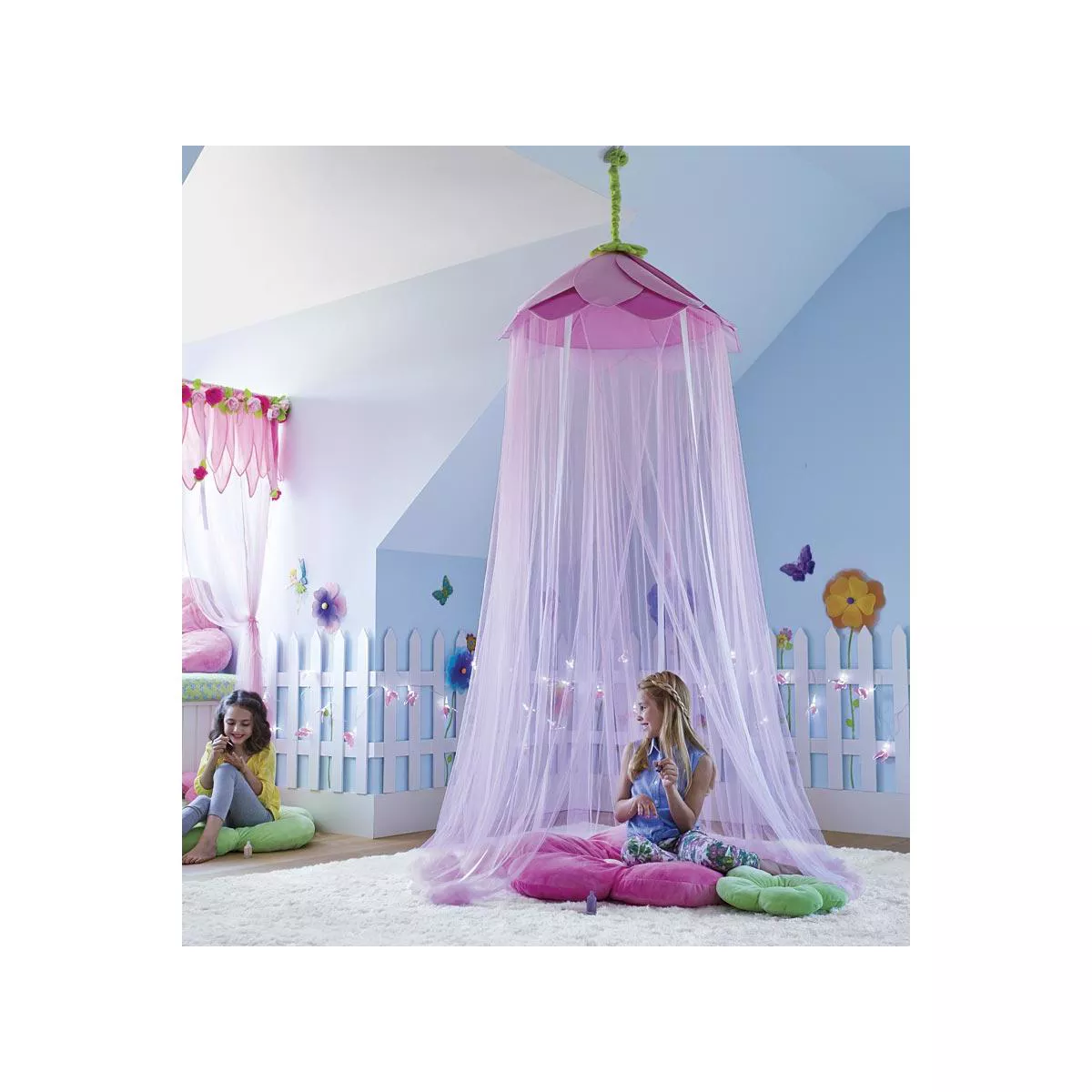 HearthSong - Secret Garden Gauze Hideaway Canopy for Kids Rooms, Purple