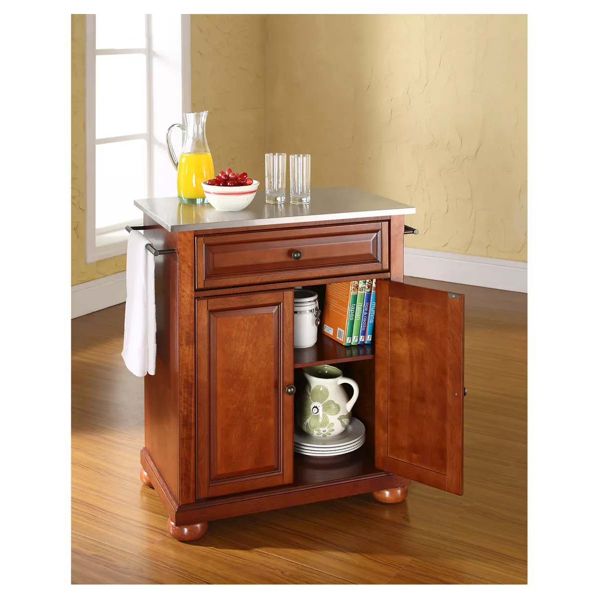 Alexandria Stainless Steel Top Portable Kitchen Island - Classic Cherry - Crosley