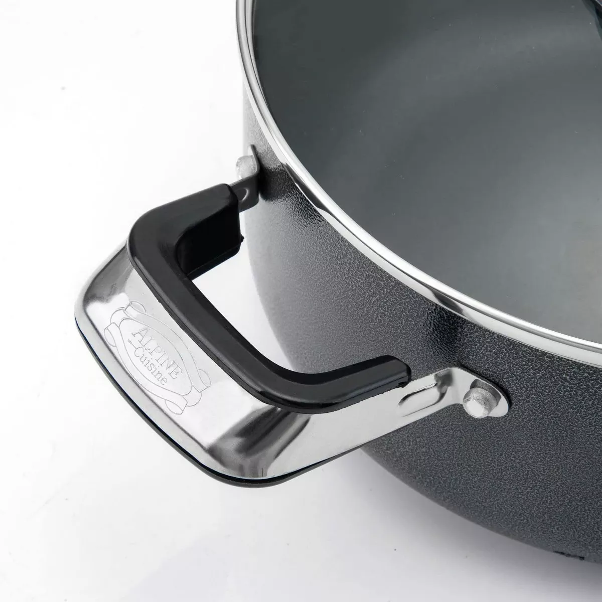 Alpine Cuisine Aluminum Non-Stick Dutch Oven Pot with Glass Lid and Carrying Handles, 13 Quart, Gray