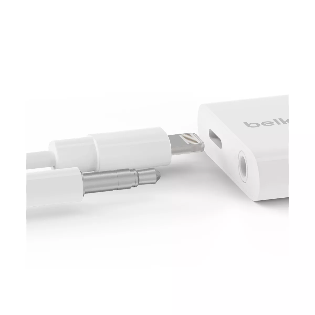 Belkin RockStar 3.5mm Audio Aux with TPU Lightning to USB-C Charge Adapter - White