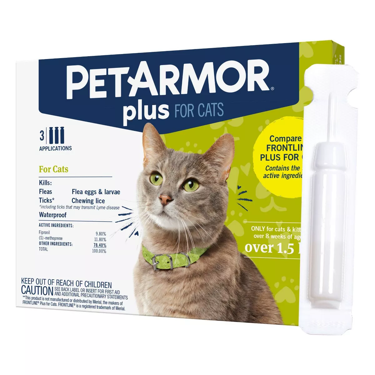 PetArmor Plus Flea and Tick Topical Treatment for Cats - Over 1.5lbs - 3 Month Supply