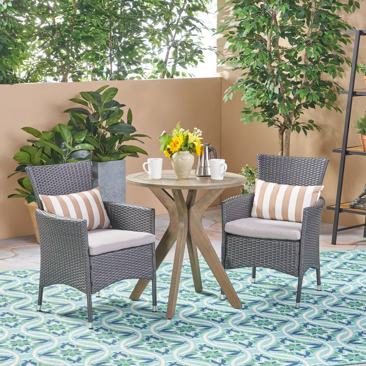 Jillian 3pc Acacia Wood & Wicker Bistro Set - Gray/Gray/Silver - Christopher Knight Home
