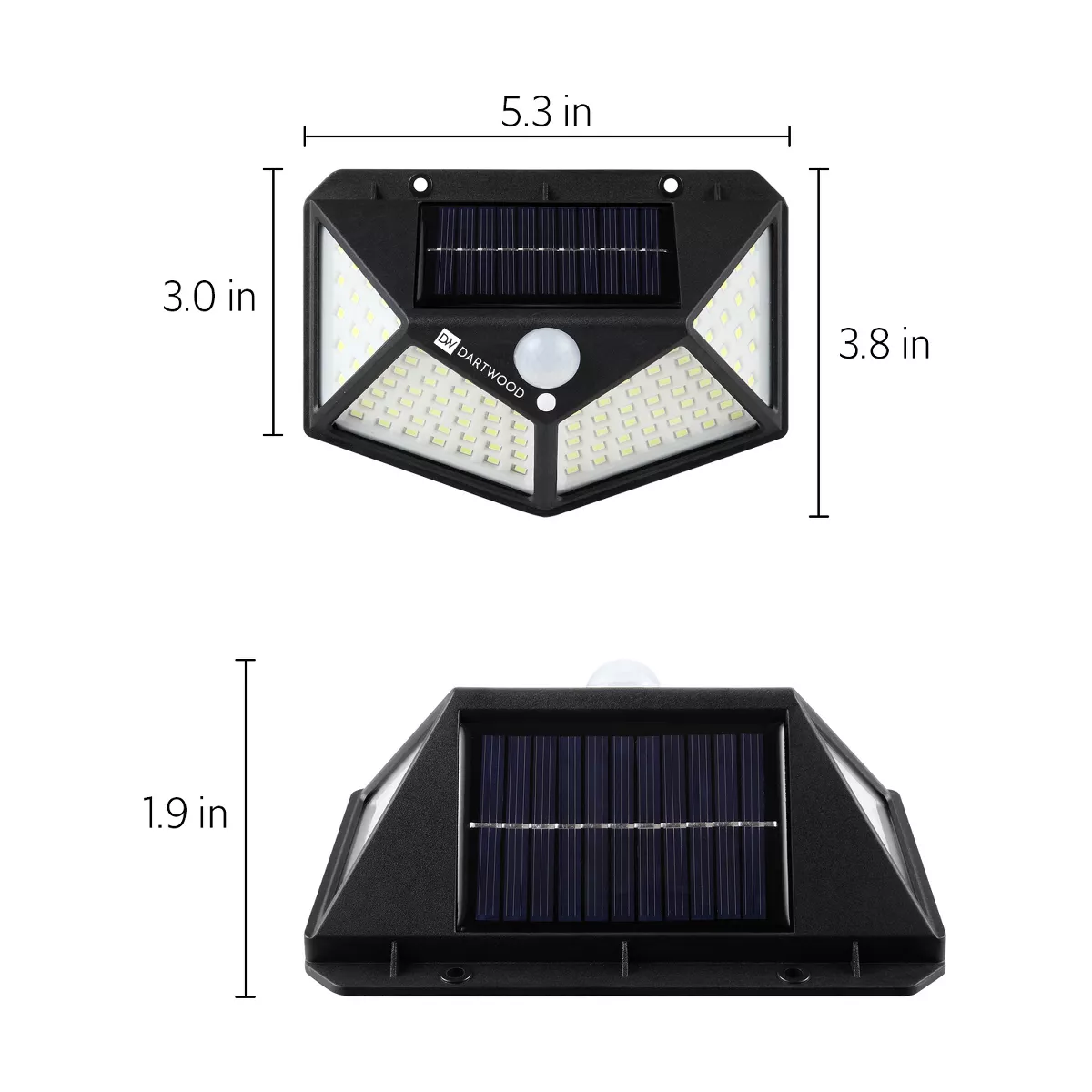 Dartwood Outdoor Solar Lights with Motion Sensor, 100 LED, 450 Lumens Bright Weatherproof Wall Spotlight for Gardens Porches Walkways Patios (2 Pack)