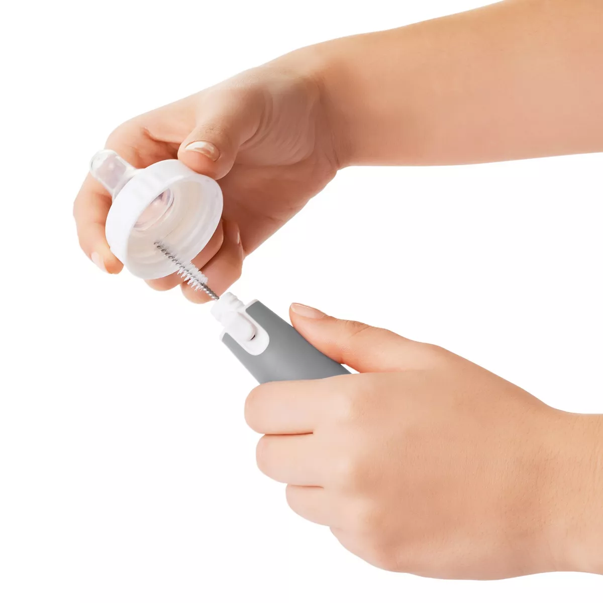 OXO TOT Bottle Brush with Bristled Cleaner & Stand - Gray