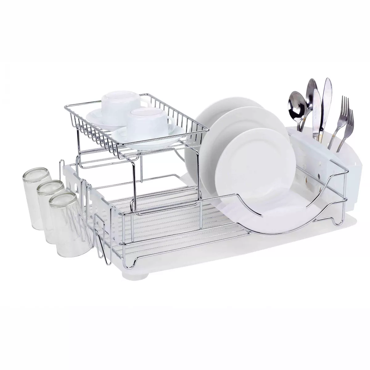 Home Basics Chrome Plated Steel 2 Tier Deluxe Dish Drainer