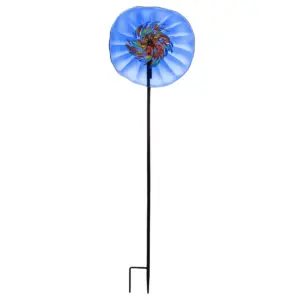 Evergreen Flag Beautiful Blue Art Glass Flower Garden Stake - 10 x 10 x 40 Inches Homegoods and Decorations for Every Space