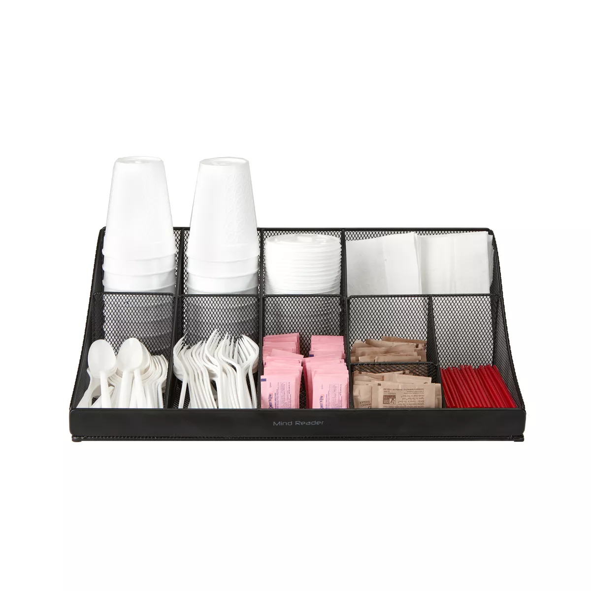 Mind Reader 11 Compartment Break Room Coffee Condiment, Black Metal Mesh