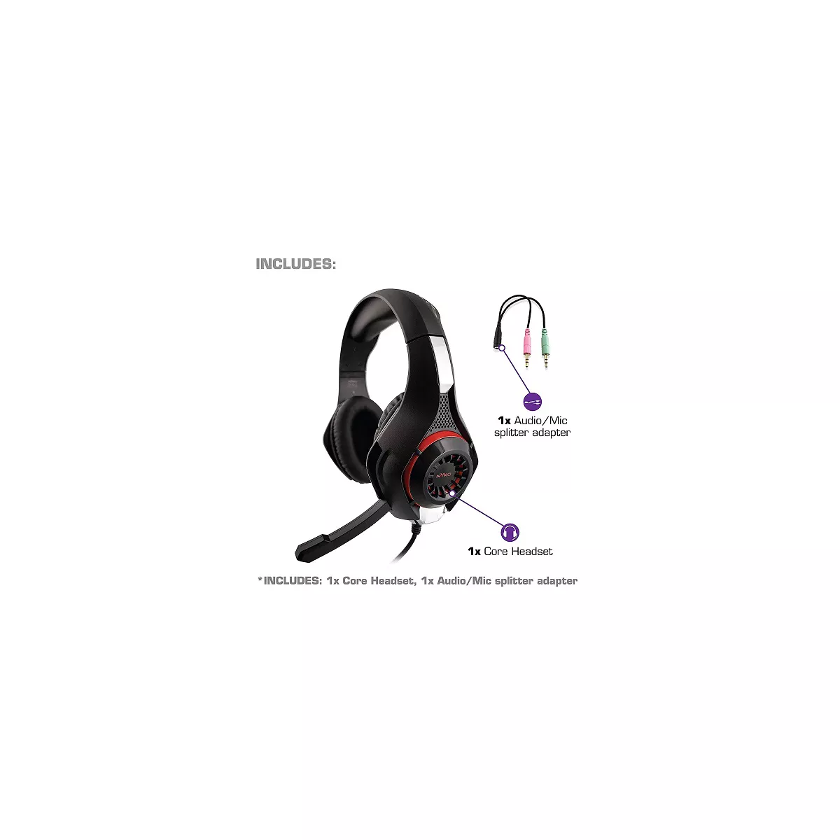 Nyko Core 80801 Wired Gaming Headset - 40mm Driver Stereo Speakers - Omni-directional retractable microphone - Inline mute & volume controls